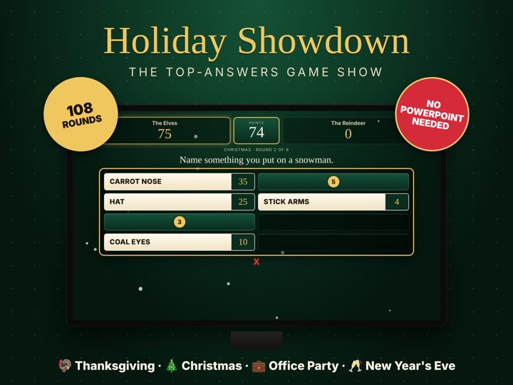 Holiday game show board on a TV